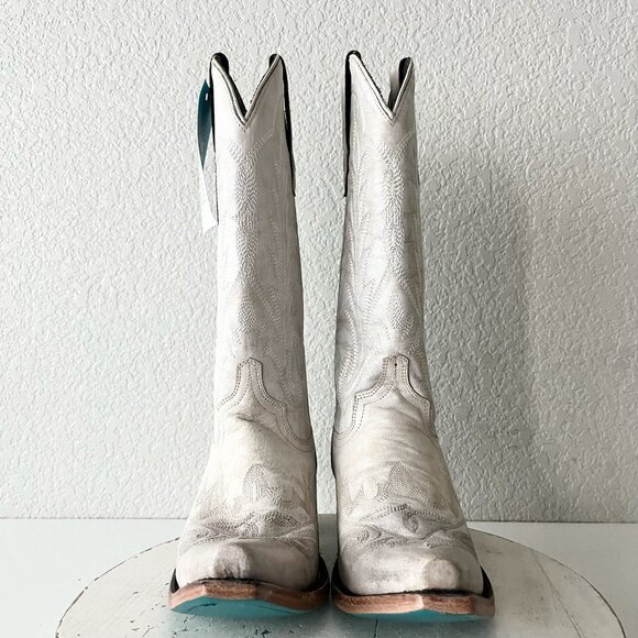 Lane LEXINGTON Women Cowboy Boots Sz 8.5 White Leather Western Cowgirl Mid Calf - Picture 5 of 11